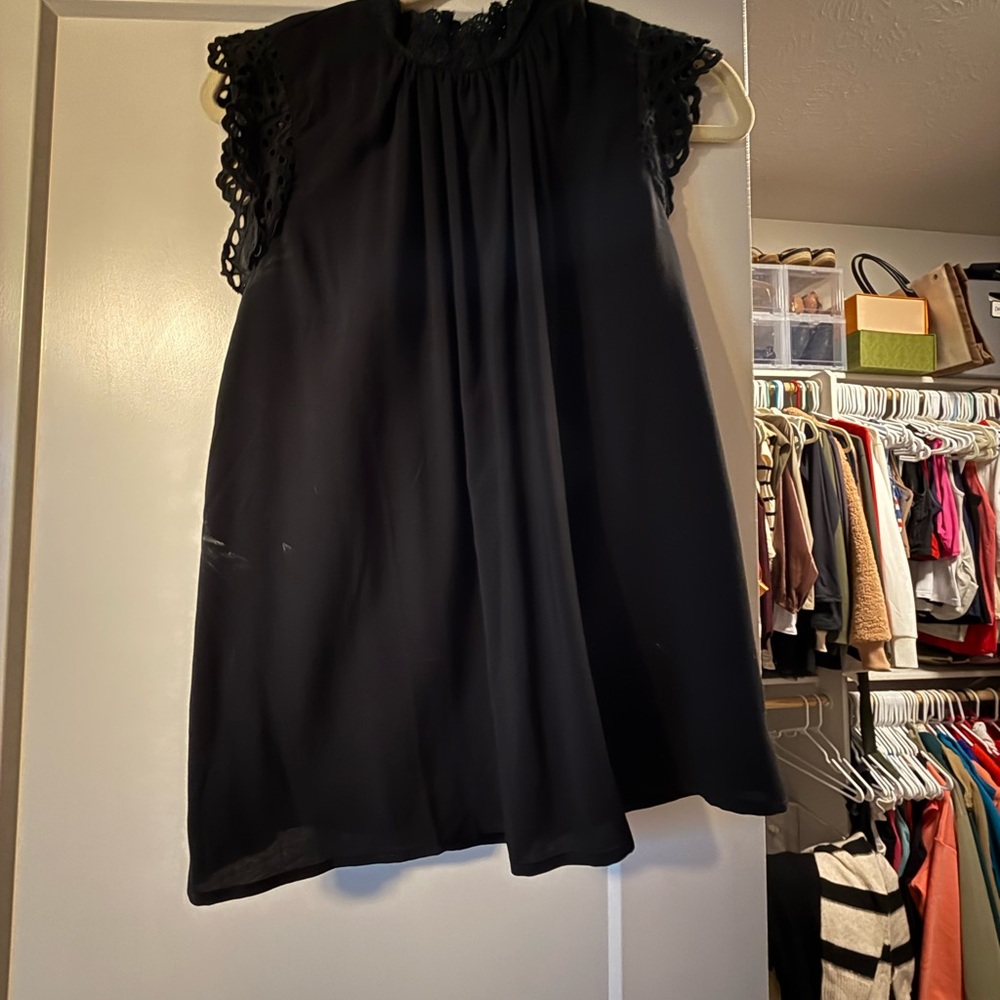 Gibson Black Women's Blouse with Lace Sleeves
